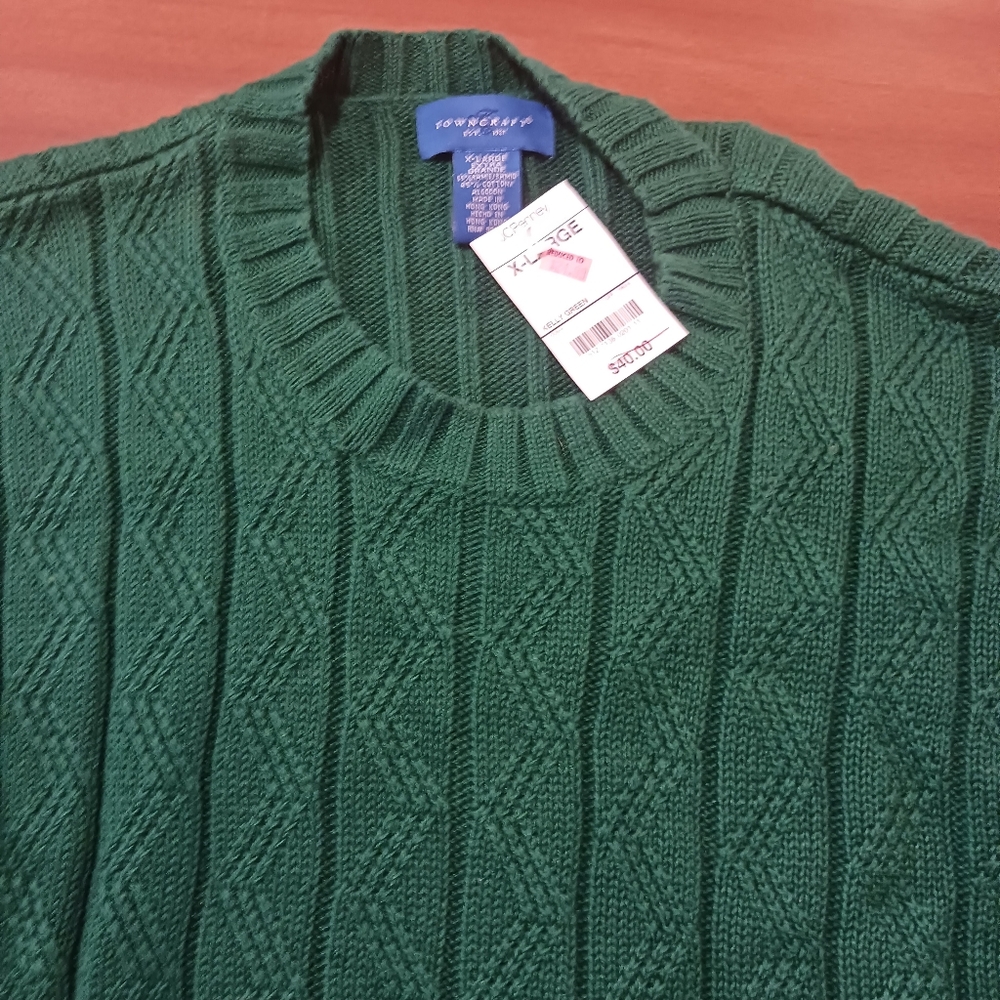 Towncraft Sweater Kelly Green Xl Preppy Crewneck Pullover Nwt Cotton